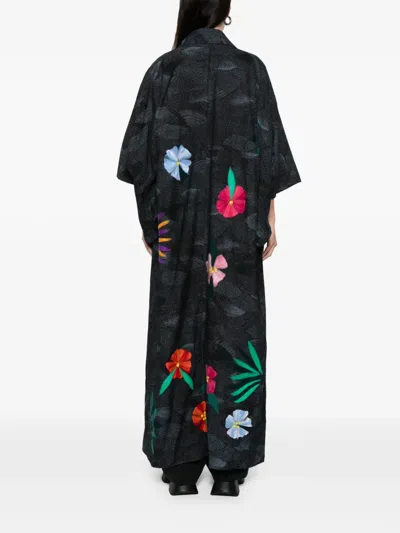 Pre-owned A.n.g.e.l.o. Vintage Upcycling Upcycled Floral-appliqué Coat In Black