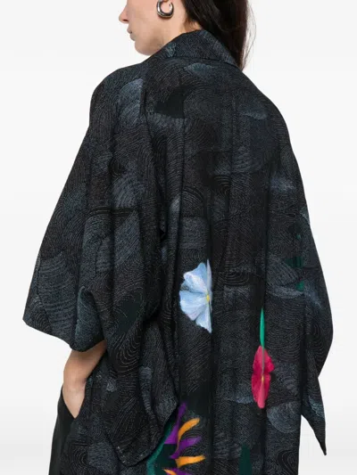 Pre-owned A.n.g.e.l.o. Vintage Upcycling Upcycled Floral-appliqué Coat In Black