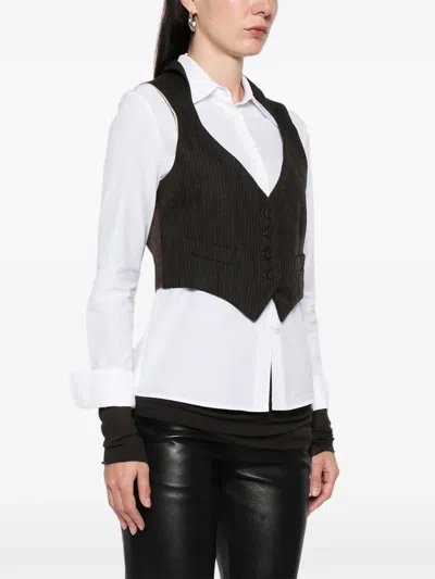 Pre-owned Romeo Gigli Pinstripe Button Vest In Brown