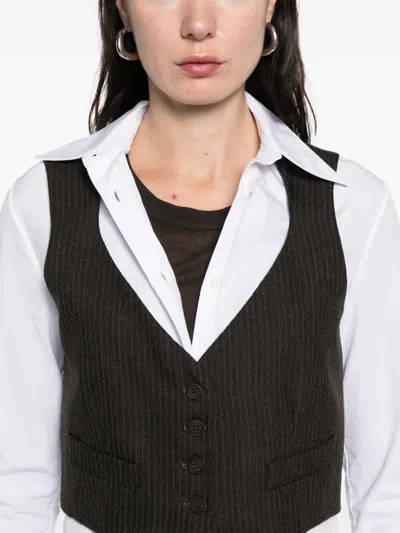 Pre-owned Romeo Gigli Pinstripe Button Vest In Brown