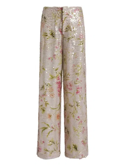 Alberta Ferretti Sequin Floral Trousers In Neutral