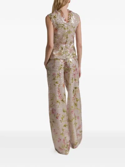 Alberta Ferretti Sequin Floral Trousers In Neutral