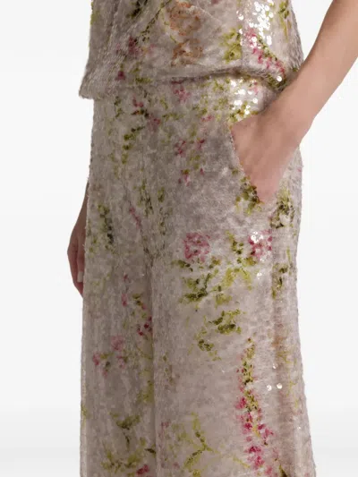 Alberta Ferretti Sequin Floral Trousers In Neutral
