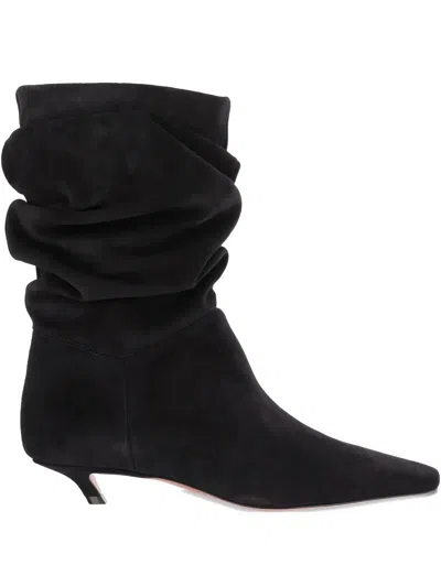 Amina Muaddi Jamie Ruched Ankle Boots In Black
