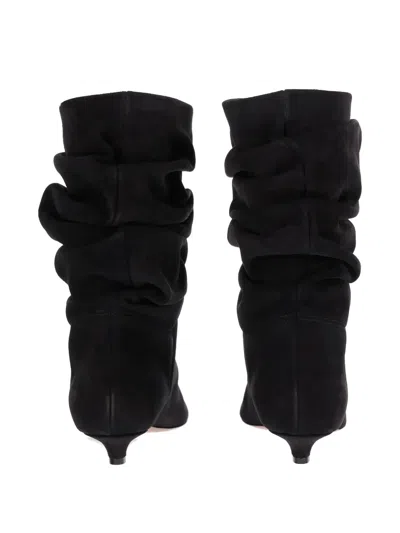 Amina Muaddi Jamie Ruched Ankle Boots In Black