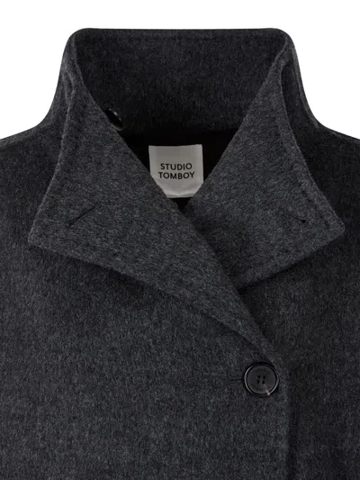 Studio Tomboy High-neck Belted Coat In Gray