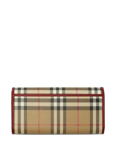 Burberry Check Pattern Canvas Wallet With Gold-tone Hardware In Green