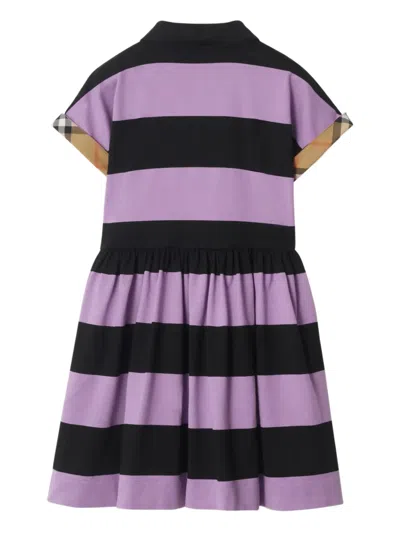 Burberry Check Trim Striped Cotton Shirt Dress In Purple