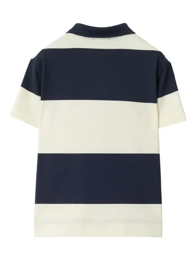 Burberry Ekd Check Striped Cotton Polo Shirt In Blue