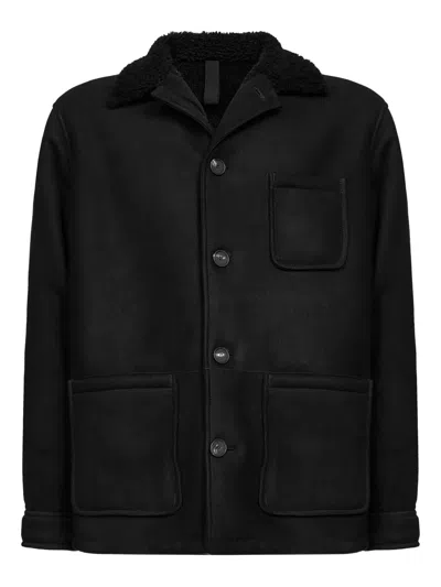 Tagliatore Shearling-collar Coat In Black