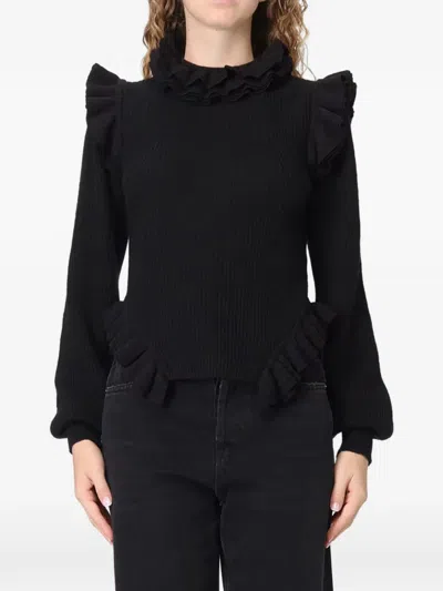 Twinset Ruffled-trim Sweater In Black