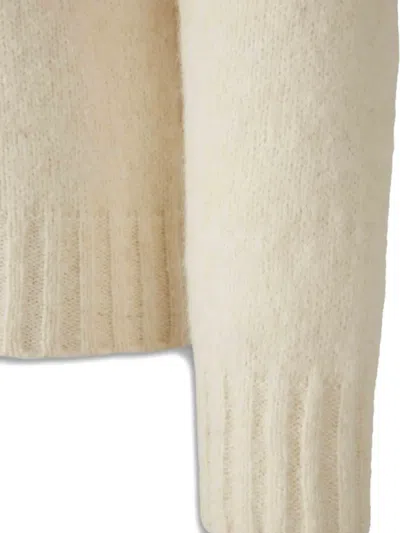 Canali Cream Zippered Mock Neck Sweater With Gray Tones In An Alpaca Blend In Neutral