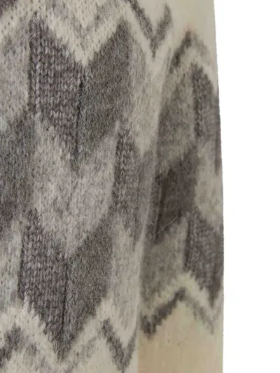 Canali Cream Zippered Mock Neck Sweater With Gray Tones In An Alpaca Blend In Neutral