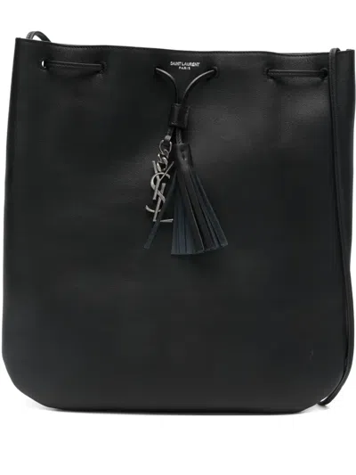 Saint Laurent Medium Jean Flat Tassel-charm Shoulder Bag In Black