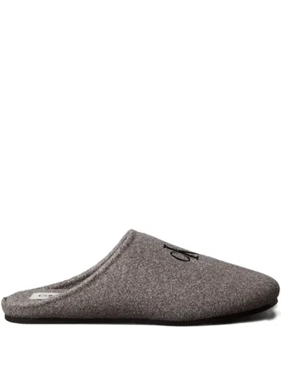 Calvin Klein Logo-detail Slippers In Gray