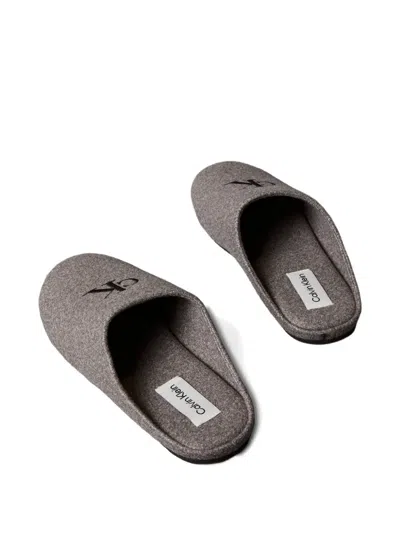 Calvin Klein Logo-detail Slippers In Gray