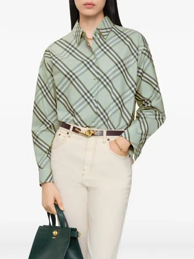 Burberry Check Cotton Shirt In Green