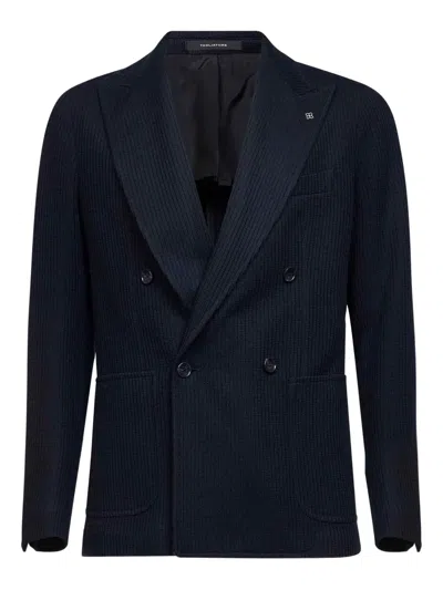 Tagliatore Double-breasted Peak-lapel Blazer In Blue