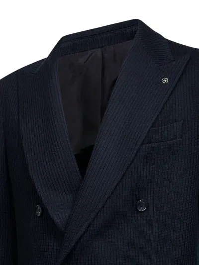 Tagliatore Double-breasted Peak-lapel Blazer In Blue