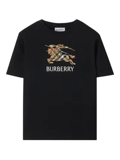 Burberry Ekd Check Cotton T-shirt In Black