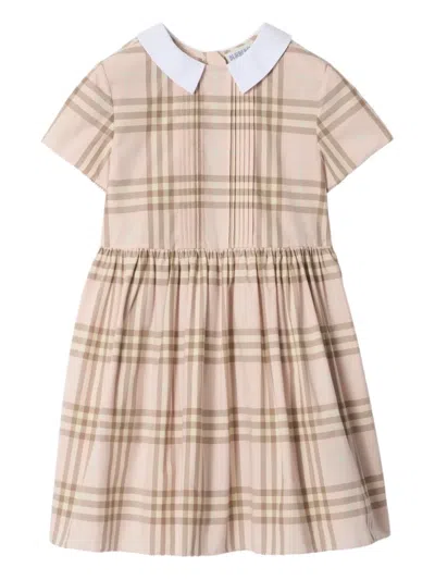 Burberry Check Cotton Dress In Brown