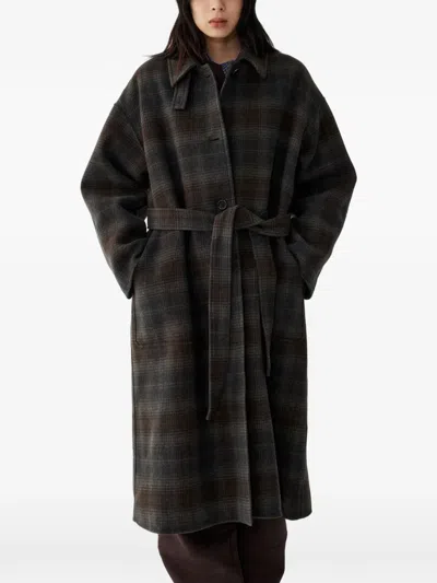 Studio Tomboy Checkered Belt Coat In Multi