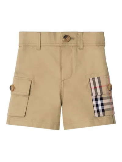 Burberry Check Trim Cotton Cargo Shorts In Brown