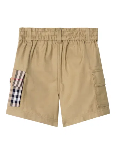 Burberry Check Trim Cotton Cargo Shorts In Brown