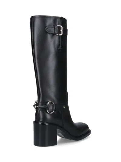 Gucci Below-the-knee Round Toe Leather Boot In Black
