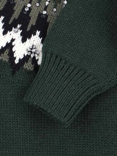 Gucci Crew Neck Knit Sweater Long Sleeves Ribbed In Green