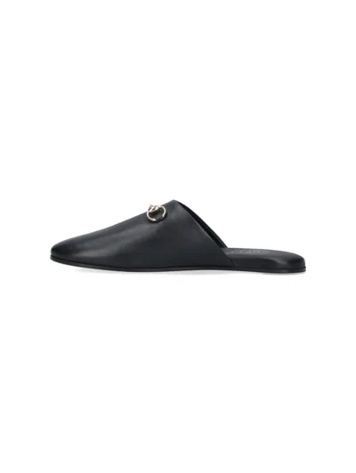 Gucci Women Black Nappa Leather Mules With Horsebit