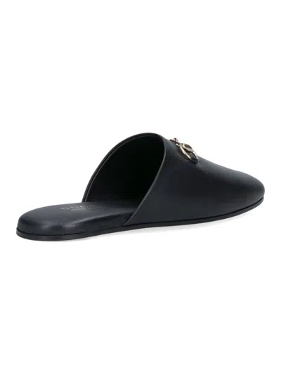 Gucci Women Black Nappa Leather Mules With Horsebit