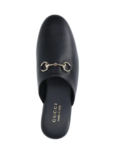 Gucci Women Black Nappa Leather Mules With Horsebit