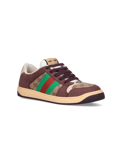 Gucci Men Gg Fabric Leather Sneakers In Red