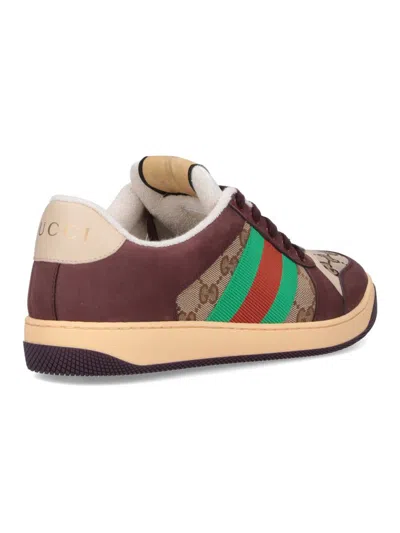 Gucci Men Gg Fabric Leather Sneakers In Red