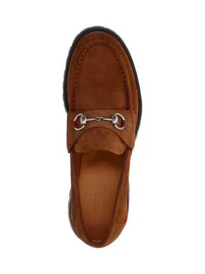 Gucci Men Brown Suede Loafers In Brown