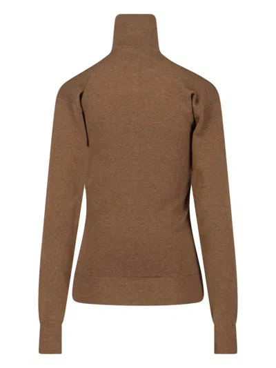 Lemaire Wool High Collar Cardigan In Brown