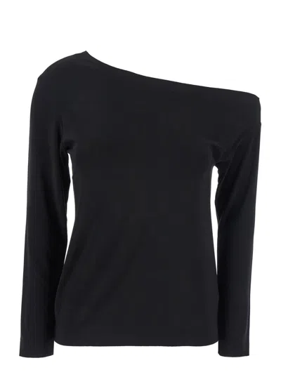 Norma Kamali Black Off-shoulder Top In Tech Fabric Stretch Woman In Black