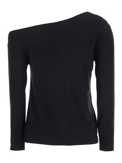 Norma Kamali Black Off-shoulder Top In Tech Fabric Stretch Woman In Black