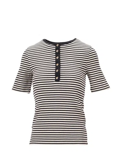 Anine Bing Alessia Tee - Cream And Black Stripe In Black