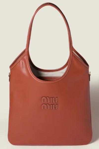 Miu Miu Ivy Leather Handbag In Brown