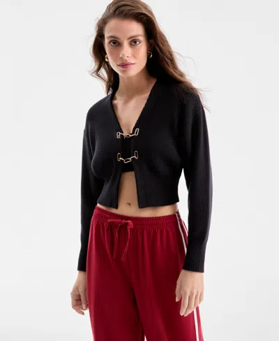 Bar Iii Women's Long-sleeve Hardware Cardigan, Exclusively At Macy's In Black