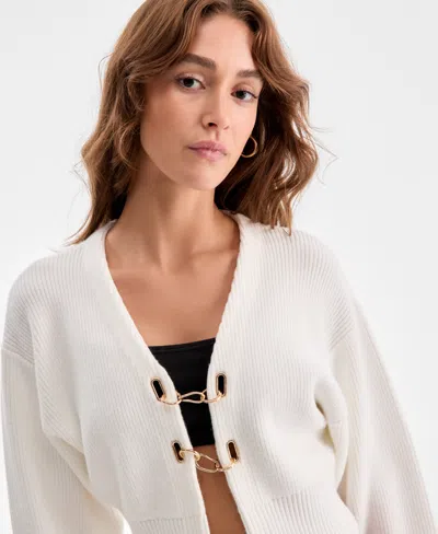 Bar Iii Women's Long-sleeve Hardware Cardigan, Exclusively At Macy's In White
