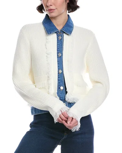 Nvlt Denim-collared Cardigan Sweater In White