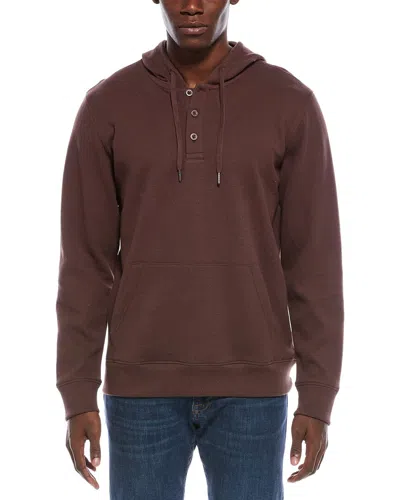 Onia Waffle Half Button Hoodie In Brown