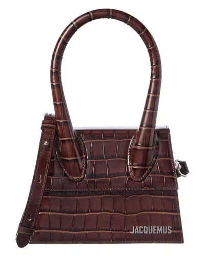 Jacquemus The Chiquito Medium Croc-embossed Leather Shoulder Bag In Brown