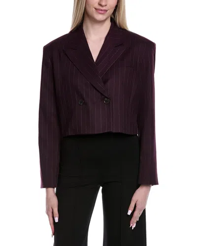 Kenneth Cole Pinstripe Double Breasted Cropped Jacket In Purple