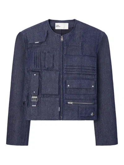 Tory Burch Handbag Pocket Denim Jacket In Blue