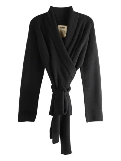 Uma Wang Wrap-tie Ribbed-knit Cardigan In Black