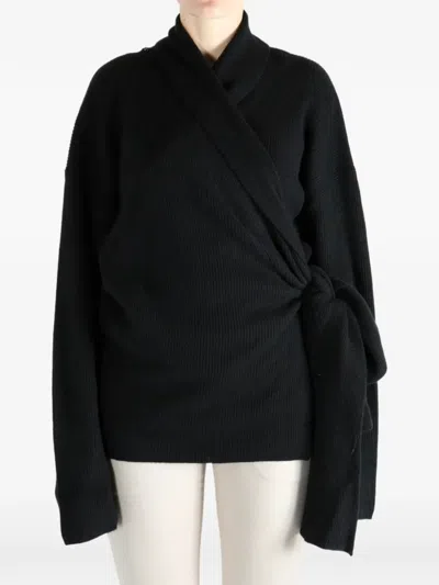 Uma Wang Wrap-tie Ribbed-knit Cardigan In Black